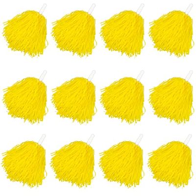 Faxco 12-pack plastpompoms Cheerleading pompoms sport dans jubel plast pompom för tuppar, hejande Squard, hejande team (gul)