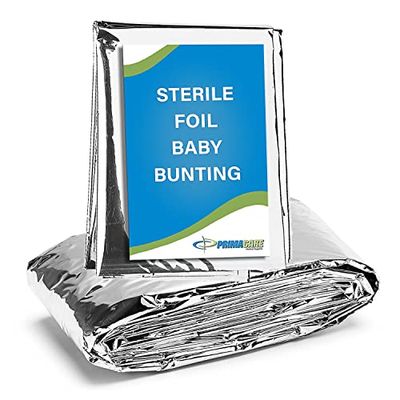 Primacare CS-6835 Pack of 12 Sterile Foil Baby Bunting Blanket for Newborns and Infants, Disposable Emergency Heat Saving, 30" x 17"