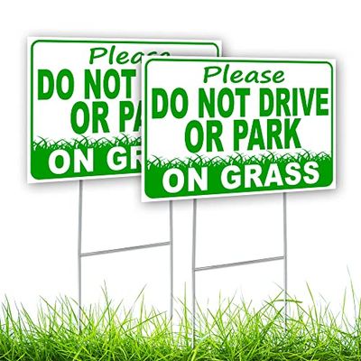 2 st 'Please Do Not Drive or Park on Grass Gard' skylt – 8 x 12 dubbelsidig Coroplast Ingen parkering på grässkylt – 'Keep Off Grass skylt med insats för gården