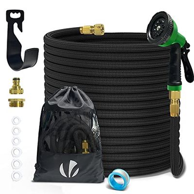 VOUNOT Tuyau d'Arrosage Extensible 30m Renforcé Adaptable 1/2" et 3/4" 10 Modes de Pulvérisation Flexible et Anti-Fuite Raccord et Sac de Rangement Fournis Noir