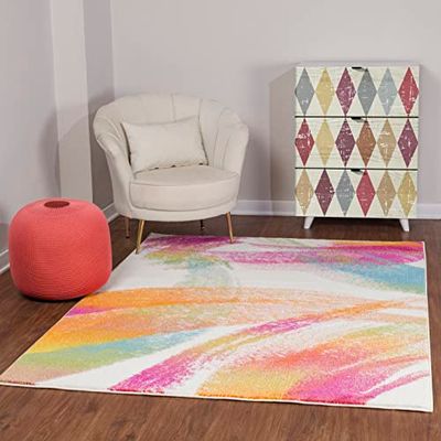 Livabliss Lorient Tappeto Salotto Moderno Astratto Tappeto Soggiorno, Camera da Letto, Pranzo Moderni Tappeti Effetto Marmo, Morbido e Pelo Corto, Ampio 120x170 cm, Bianco e Multicolour