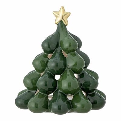 Bloomingville Elof 82062322 Photophore en faïence en Forme de Sapin de Noël Vert 12 x 13,5 cm