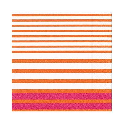 Caspari Breton Stripe Luncheon Napkins in Coral & Fuchsia - 20 Per Package