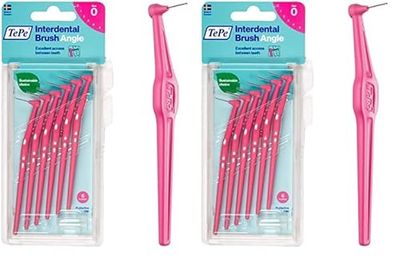 TePe Brossettes interdentaires Angle - Idéal pour le nettoyage des espaces interdentaires des molaires - 1 x 6 brossettes - Diamètre 0,4mm - Rose (Lot de 2)
