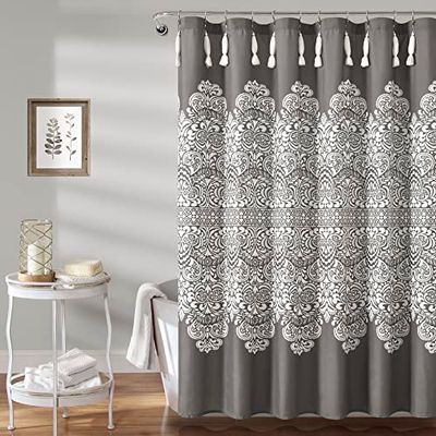 Lush Decor Cortina de Ducha Bohemia con medallón, 72 x 72 Pulgadas, Gris Oscuro