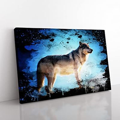Wolf Modern CB Canvas Wall Art Print Ready to Hang, Framed Picture for Living Room Bedroom Home Office Décor, 50x35 cm (20x14 Inch)