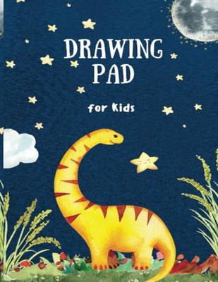 DRAWING PAD FOR KIDS: Blue Illustrated Dinosaur Cover for Kids, 102 Pages, 8.5" x 11", For drawing, doodling, writing, sketching & crayon coloring, Paperback