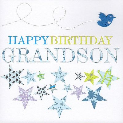 Claire Giles Greeting Cards, Happy Birthday Grandson Card, Blue Stars Birthday Greeting Card for Grandsons