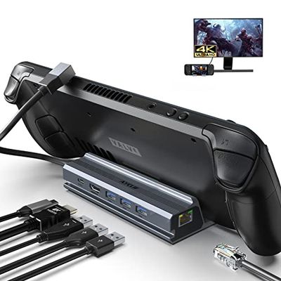 6 in 1 Docking Station per Steam Deck, AYCLIF stazione di docking Steam Deck con HDMI 4K@60Hz, 3*USB 3.0, ricarica PD 100W, 1 Gbps Ethernet, Accessori per Valve Steam Deck supporto