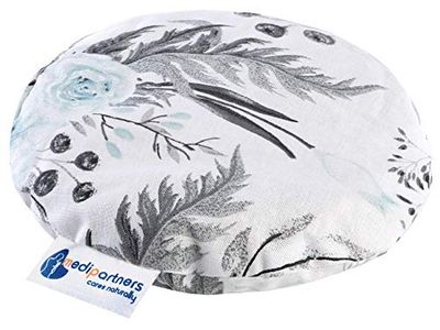 Medi Partners Cuscino termico con noccioli di ciliegia per bambini 180g rotondo 15cm ecologic 100% cotone calore + terapia del freddo (Fiori grigi)
