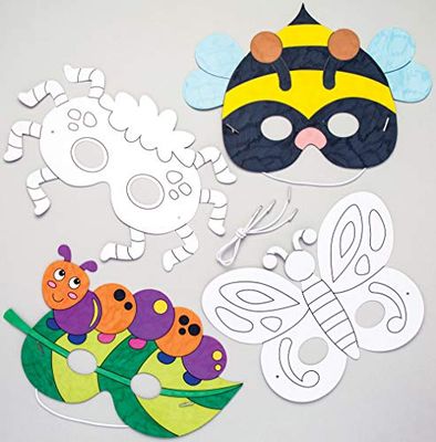 Baker Ross Masques pré-imprimé pour colorer, Des kits d’artisanat pour des enfants à colorer. (Lot de 8)