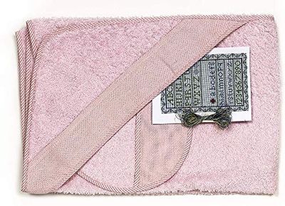 Ti TIN babybadhanddoek + capuchon + slabbetje met kruissteek, roze