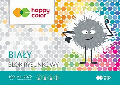 Happy Color Bloc de papel de dibujo BLANCO, pintura de corte artesanal, formato A4, 100 g/m², 20 hojas,