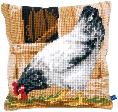 VERVACO Punto De Cruz Kit Cojin Decorativo GALLINA Gris Manualidades Adultos Decoracion Bordar Kit Principiantes Completo DIY Bordado Creativo Regalo ca. 40x40 cm Cross Stitch Embroidery