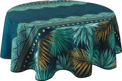 Le linge de Jules Paraiso fläckbeständig bordsduk - oval 150 x 240 cm, blå, grön, senap