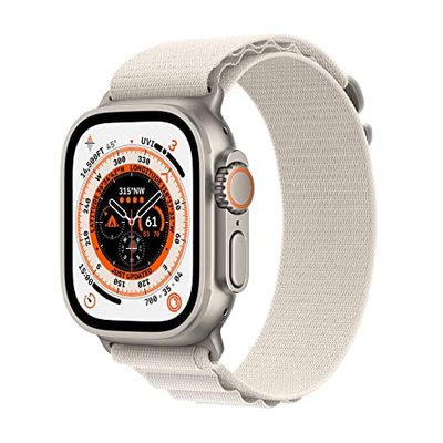 Apple Watch Ultra (GPS + Cellular, 49mm) Smartklocka - titanboett - bergsloop stjärnglans – S. Träningsmätare, precisions-gps, aktiveringsknapp, extra lång batteritid, ljusare Retina-skärm