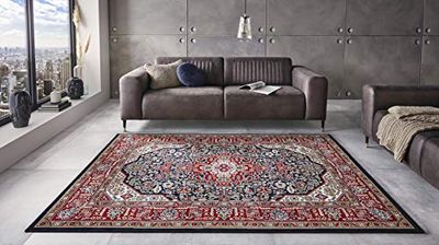Nouristan Skazar Isfahan Tapis Oriental à Poils Courts, Bleu Marine, 160 x 230 cm