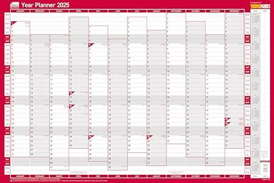 Sasco 2025 Vertical Yearly Wall Planner Set, Paper Whiteboard Poster Style Dry Erase Calendar, Large Wall Planner with Dry Erase Pen & Stickers, Wall Chart & Notice Board, Blue, 915 x 610mm, 2410243
