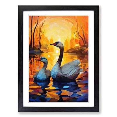 Goose Orphism Framed Wall Art Print, Ready to Hang Picture for Living Room Bedroom Home Office, Black A2 (48 x 66 cm)