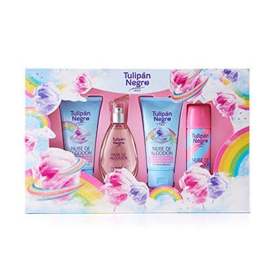 Tulipan zwarte geschenkdoos wolk van katoen, blauw