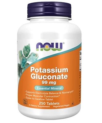 Now Foods Gluconato de Potasio (Potassium Gluconate), 99mg, 250 Tabletas Veganas