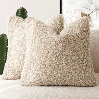 Foindtower 2 delar 50 x 50 cm ljus kaki, fuskpäls prydnadskudde överdrag accent sherpa kudde luddiga mjuka örngott fårskinn dekorativ fleece kuddfodral för säng soffa vardagsrum