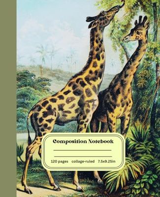 Composition Notebook: Vintage Giraffe Wildlife Cover Collage Ruled Cute Aesthetic Design For School, Work, Journaling