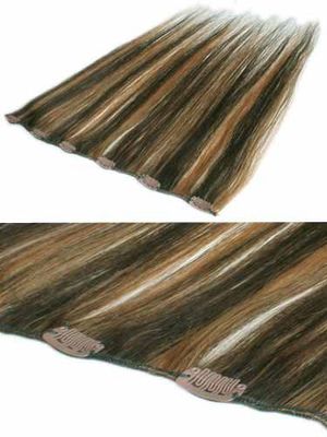 I&K Clip In Human Hair Extensions - Quick Length Piece 2/27-Darkest Brown with Strawberry Blonde Mix 18 inch