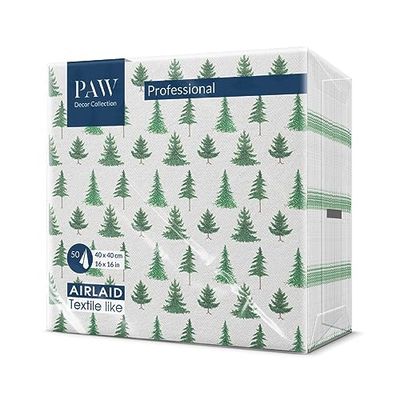 PAW Serviette de Table - Airlaid (40 x 40 cm) I Lot de 50 I Noël, Hiver, Vacances, Forêt, Arbres De Noël I Décoration de Table Idéale pour Noël I Structure en Tissu I Color: Conifer Forest