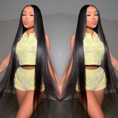 DULOVE - Capelli anteriori in pizzo da 30 pollici, con capelli da 13 x 4, dritti HD, trasparenti, per donne a 180 densità, colore naturale