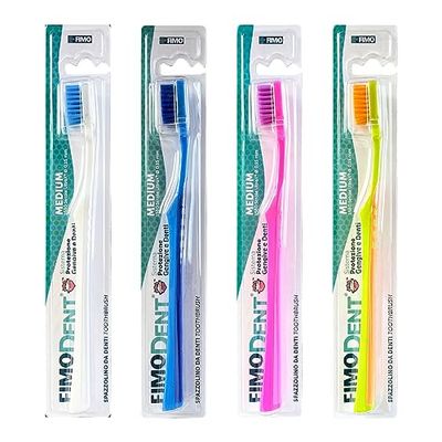 Fimodent Medium Toothbrush with Gums and Teeth Protection System – Equipped with 1580 UltraX Bristles with Medium Hardness Delicate on Gums and Enamel – 4 Toothbrushes in Assorted Colours