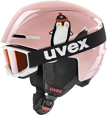 uvex viti Set Casque et Lunettes de Ski Enfant Unisexe, Pink Penguin, 51-55 cm