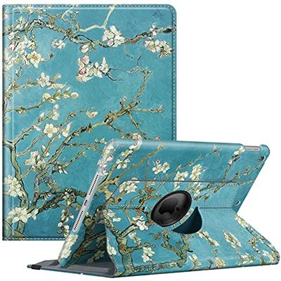 Fintie Rotating Case for iPad 9th Generation (2021) / 8th Generation (2020) / 7th Gen (2019) 10.2 Inch - 360 Degree Rotating Stand Cover with Pencil Holder, Auto Wake Sleep, White Blossom