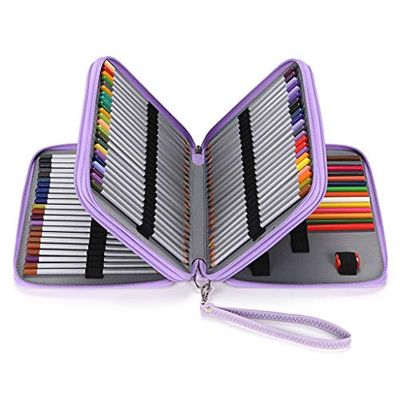 BTSKY Deluxe PU lederen etui voor gekleurde potloden - 120 sleuf potlood houder (paars)
