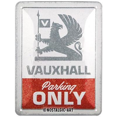 Nostalgic-Art Retro tin sign, 15 x 20 cm, Vauxhall – Parking Only – Gift idea for Vauxhall fans, made of metal, vintage design