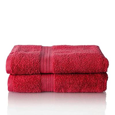 ALCLEAR - Lot de Serviettes éponge de qualité supérieure, Gamme Disponible en 6 Coloris et 5 Tailles, Coloris : Rouge, 2 Serviettes de Bain de 50 x 100 cm, Oeko-Tex Standard 100