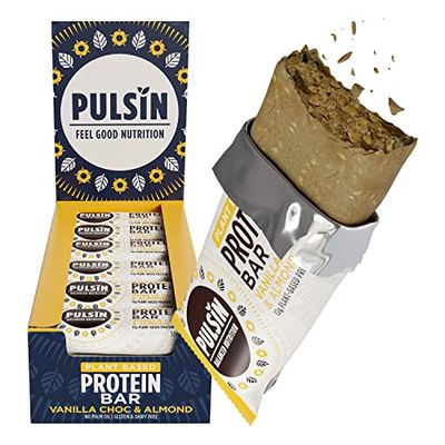 Pulsin - Vanilla Choc Chip Vegan Protein Bars - 18 x 50g - 13.4g Protein, 5g Fibre, 238 Kcal Per Serving - Gluten Free, Plant Based, Palm Oil Free and Dairy Free Snack Bar