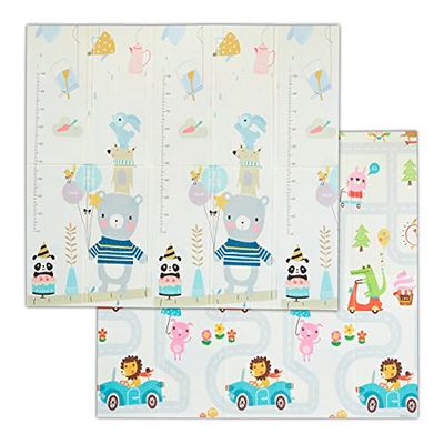 Relaxdays Alfombra Juego Niños, Alfombrilla Gateo, Reversible, Estampado Animales, Lavable, 195x175 cm, XPE, Multicolor, Gomaespuma