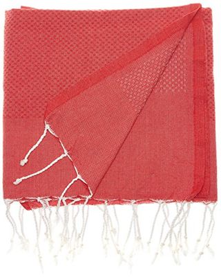 1001 Foutas Fouta honingraatpatroon rood + set Argan Jasmin + spons Loofah 100% katoen
