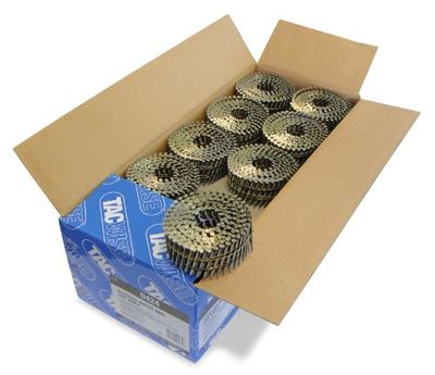 Tacwise 0424 Pregos em bobina plana sem acabamento tipo 2,5/55 mm, ponta diamante, haste anelada, inclinada a 16°, enrolada com fio, embalagem de 9000