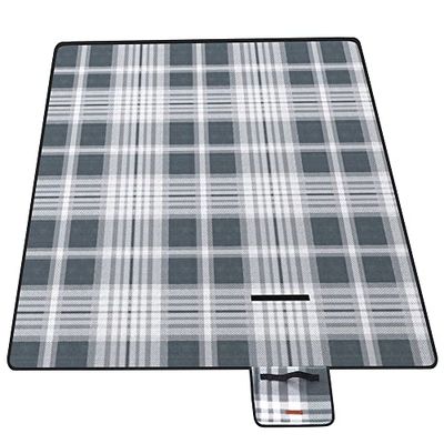 SONGMICS Picknickfilt, 300 x 200 cm, stor, campingfilt, för park, trädgård, strand, vattentät, vikbar, grå-vit GCM006G03