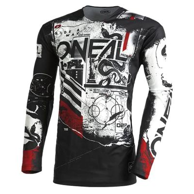 O'NEAL | Koszulka motocrossowa z długim rękawem | MX MTB | Lekki materiał, ergogenicznie wąski krój dla idealnego dopasowania | Mayhem Jersey Scarz V.22 | Dorośli | Black White Red | Rozmiar S