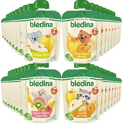 Blédina - Gourdes de Purées de Fruits - Cocktail de Fruits - Pour Bébé dès 8 Mois - 32x90g (8x4 Variétés)