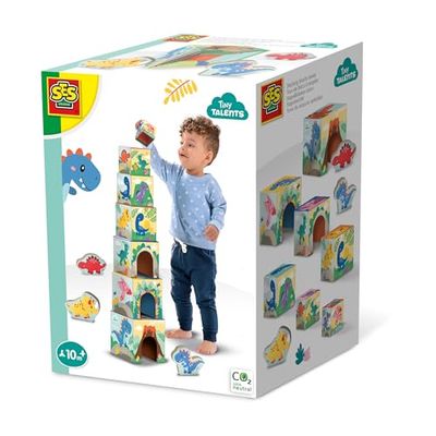 SES Creative 13202 Torre de Bloques apilables con Figuras de Dinosaurio, Amarillo