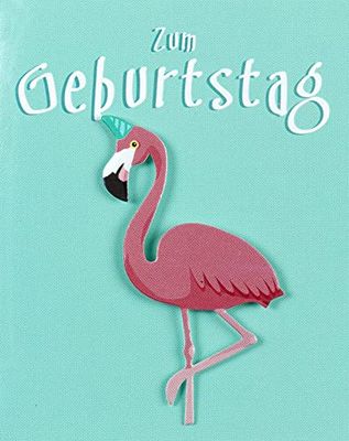 Perleberg Hoogwaardige verjaardagskaart uit de Midi-Card Collection - Midi-kaart voor verjaardag met flamingo-motief - mooie verjaardagskaarten in premium kwaliteit incl. envelop en klem 6,5 x 8 cm