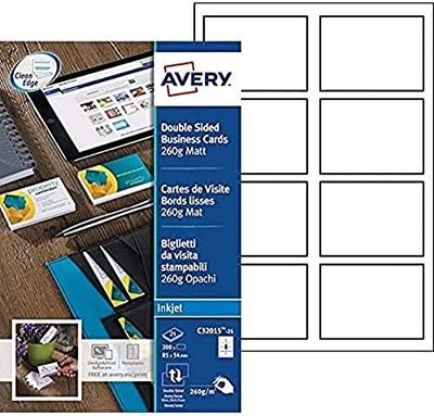 Avery Zweckform C32015-25 Premium Business Cards Special Inkjet Coating on Both Sides Matte Finish 85 x 54 mm / 25 Sheets / 200 Items