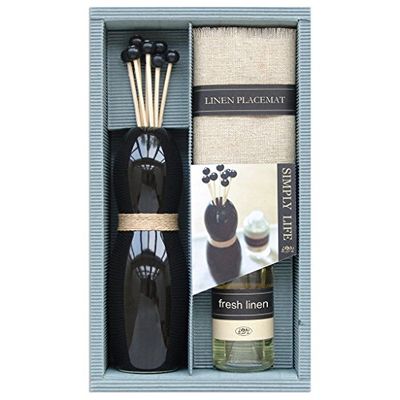 laroom 12973 – Set Cadeau aromatique avec Abat-Jour Noir et Huile Fresh Linen, Couleur Noir