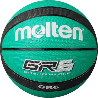 Molten GR Basketbal, Binnen/buiten, Premium Rubber, Maat 6, Impact Colour Groen/Zwart, Geschikt voor jongens van 12, 13, 14 jaar en meisjes van 14 jaar en volwassene (BGR6-GK)