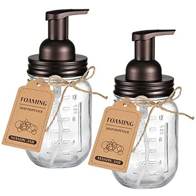 Mason Jar Lot de 2 distributeurs de Savon moussant – Couvercle en Acier Inoxydable antirouille/Pompe à Mousse sans BPA, avec étiquettes Tableau Noir – Distributeur de Savon pour Les Mains décoratif