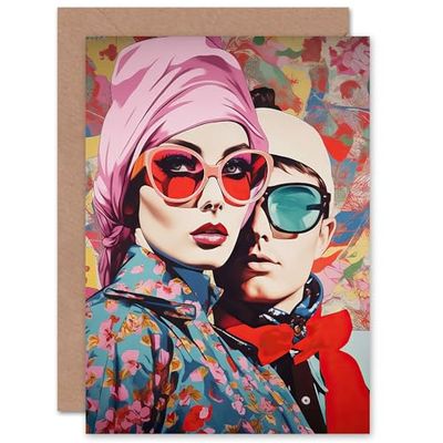 Artery8 Chic Sunglasses Retro Spring Floral Fashion for Wife Her Mum Sister Daughter Mom Gran Nan Birthday Thank You Congratulations Blank Art Greeting Card